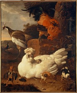 Hen with Chicks by Melchior de Hondecoeter