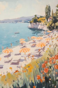 Mediterranean Beach Day by Melloi Art Prints