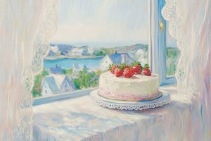 Strawberry Cake Summer View by Melloi Art Prints