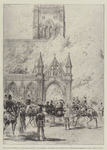 The Queen at Kensington, Her Majesty Receiving the Address of the Vestry and Inhabitants of Kensington in Front of St Mary Abbotts Church by Melton Prior