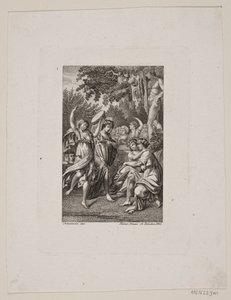 Illustration with Antique-Clad Festive People in a Garden