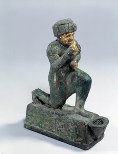 Mesopotamia: Statuette in Silver, Bronze and Gold of Kneeling Worshiper, Ex-Voto Dedicated to the God Amurru for the Life of Hammurabi