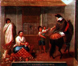 A market scene by Mexican School