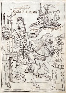 Christopher Columbus, illustration from Historia de Tlaxcala by Diego Munoz Camargo by Mexican School