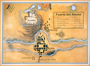 Map of the Alamo area in San Antonio based on Santa Anna