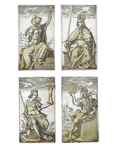 (detail) of an extremely rare set of 52 playing cards engraved in the four Italian suits, Augsburg