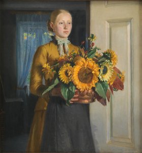A Girl with Sunflowers by Michael Peter Ancher