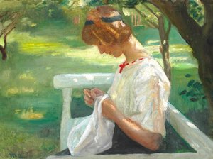 Ella Saxild Sewing in the Garden on a Summer Day by Michael Peter Ancher