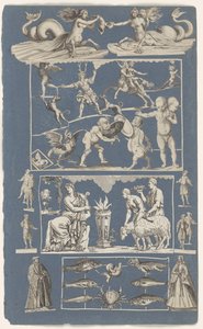 Collage of Cut-Out Prints Pasted on Album Page of Blue Paper (Wonders of Nature) by Michael Snijders (attributed to)