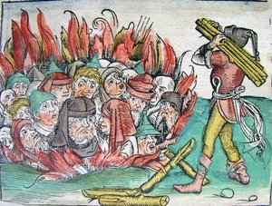 Burning of the Jews at Deggendorf in 1338 from the Schedels Chronicle of the World