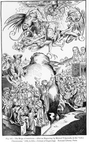 The Reign of Antichrist, from the Liber Chronicarum, published in 1493, illustration from, Science and Literature in the Middle Ages and Renaissance, written and engraved by Paul Lacroix, 1878