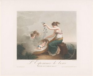Personification of Hope (Spes) Rocks an Amor to Sleep by Michel Dissard