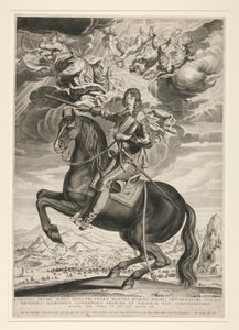 Equestrian Portrait of Louis XIII (Bourbon) at the Age of 33 (Landscape is After Callot) by Michel Lasne