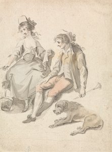 Shepherd, Shepherdess and Dog by Michel Vincent Brandoin