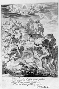 The giants attempt to scale Heaven by piling mountains upon one another
