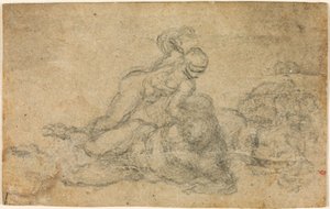 David and Goliath. Verso Ruled Architectural Studies, ca. 1550-1556, I, 32a