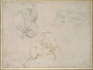A Horseman Charging and Other Studies by Michelangelo Buonarroti