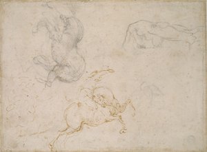 A Horseman charging and other Studies by Michelangelo Buonarroti