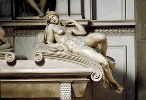 Allegory of the Aurora. Tomb of Laurent II of Medicis. Marble Sculpture 1531 by Michelangelo Buonarroti