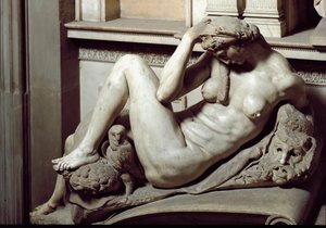 Allegory of the Night. Mausoleum of Giuliano de Medici. Marble Sculpture by Michelangelo Buonarroti