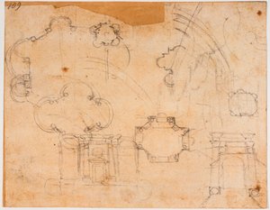 Building plans, elevations and dome sketches, for the Sforza Chapel