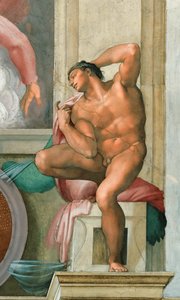 Ignudo Sistine Chapel ceiling in the Vatican by Michelangelo Buonarroti