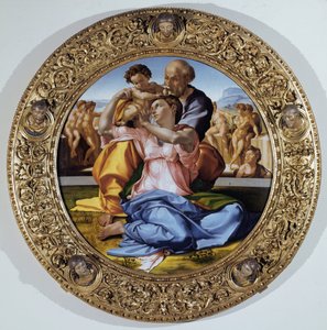Tondo Doni: The Holy Family with Saint John the Baptist Child by Michelangelo Buonarroti