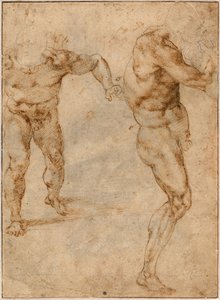 Two Nude Studies of a Man Storming Forward and Another Turning to the Right, c. 1504