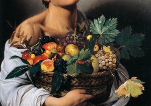 Boy with a Basket of Fruit (detail) by Michelangelo Merisi da Caravaggio