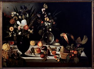 Still life with flowers and fruits