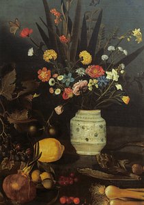 Still life with flowers and plants (detail) by Michelangelo Merisi da Caravaggio