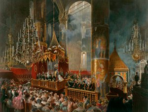 The crowning of Tsarina Maria Alexandrovna of Russia, Moscow by Mihaly von Zichy