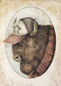 Buffalo In A Baseball Cap by Mike Koubou