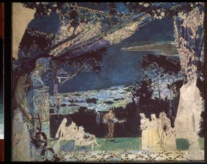 Italy, Night In Naples, Curtain design for the Private Russian Theatre by Mikhail Aleksandrovich Vrubel