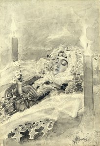 Tamara in the coffin. Illustration to the poem The Demon by Mikhail Lermontov