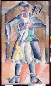 Portrait of a musician in traditional attire with his instrument