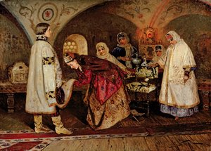 Tsar Alexei Mikhailovich Meeting His Bride, Maria Miloslavasky, 1887 by Mikhail Vasilievich Nesterov