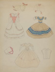 Doll and Wardrobe, c. 1936 by Mina Lowry