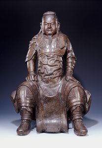 A fine large early Ming bronze figure of Guandi
