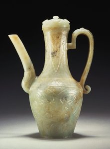 A late Ming celadon jade ewer and cover
