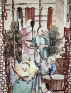 Detail from a Vase Depicting Men Dyeing Silk by Ming Dynasty Chinese School