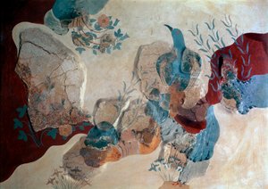 Minoan art: Blue Bird fresco fragment from the House of Frescoes, Crete by Minoan