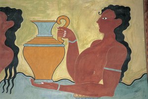 Close-up of a Mural on the Wall of a Palace, Palace of Minos, Knossos, Crete, Greece