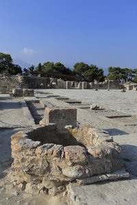 Minoan archaeological site of Phaistos. General view of the central court from the shrines of the west wing. The central court is a basic architectural element of Minoan palace. It is a core around which the different wings are set.
