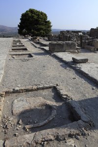 Minoan archaeological site of Phaistos. General view of the west wing shrines along the central court from the north wing