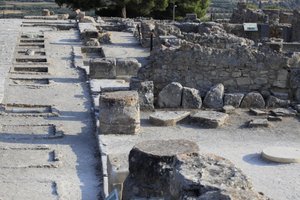 Minoan archaeological site of Phaistos. General view of the west wing shrines along the central court from the north wing. There were two types of shrine: 