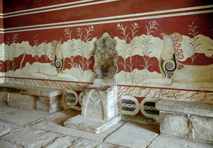 Minoan civilization: view of the throne room of the palace of King Minos at Knossos by Minoan