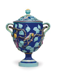 English Majolica Two-Handled Vase and Cover, Mid-19th Century by Mintons Ltd (attr. to)