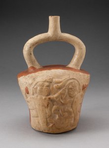Stirrup Vessel Incised with Supernatural Battle Scene by Moche