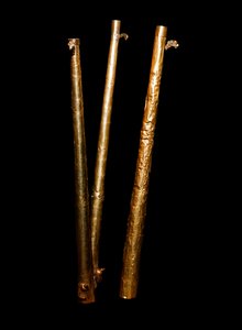 Precolombian art, Mochica culture: gold sarbacans. 200-500 AD by Moche Moche